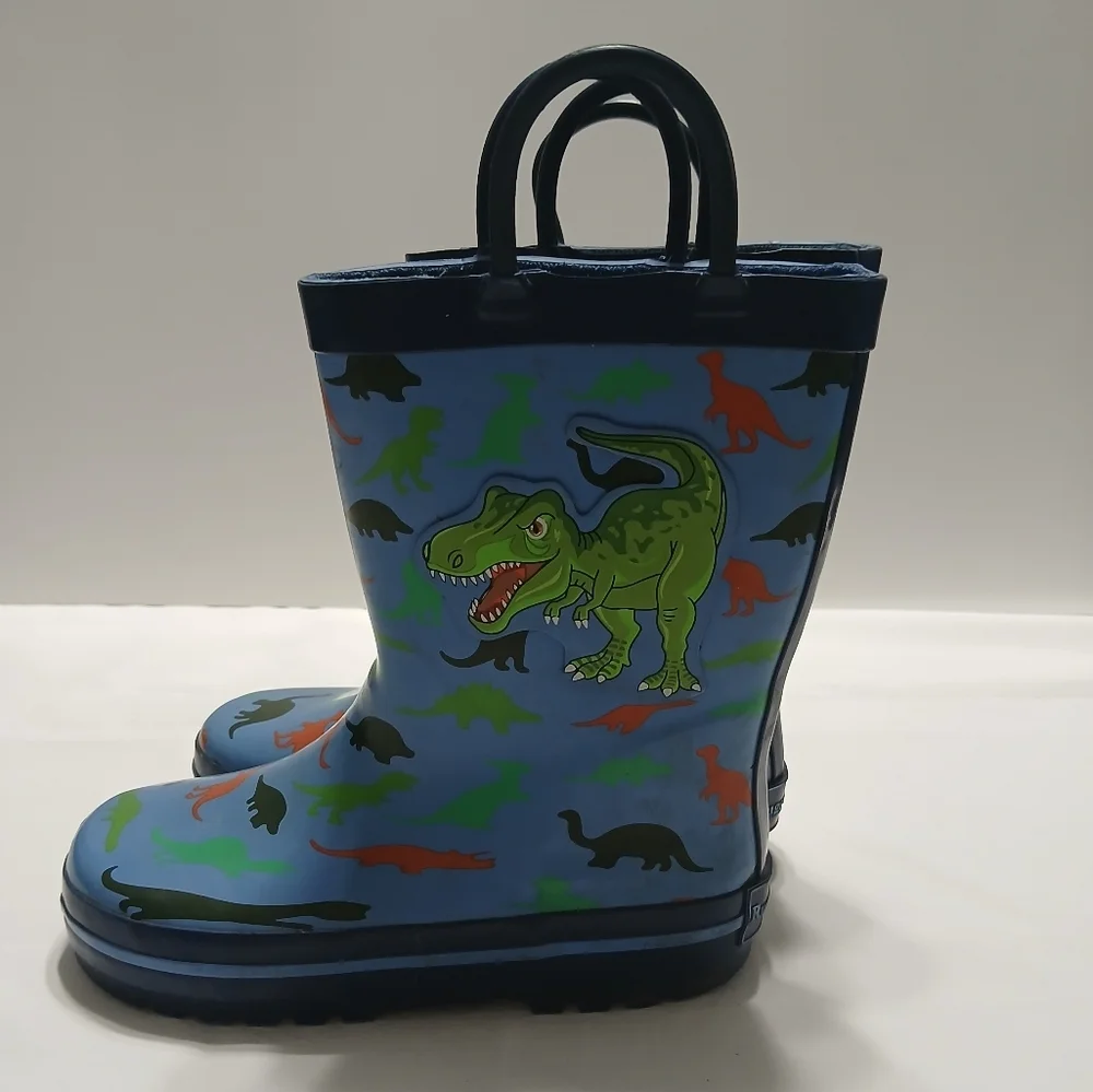 Kids Dinosaur Rain Boots -‎ Blue and Green